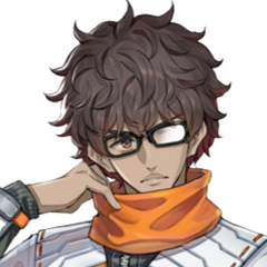 A picture of Taion, from Xenoblade Chronicles 3. He is darkskinned, has brown hair, and is wearing glasses and an orange scarf.