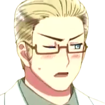 A picture of German, from Hetalia Season 5. He is blonde and wearing glasses